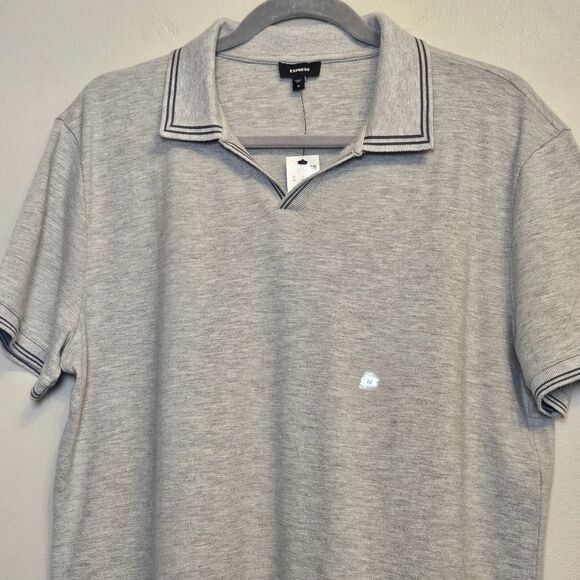 Express Men's Gray NWT Short Sleeve Pull Over Collar Shirt Medium - Picture 2 of 10